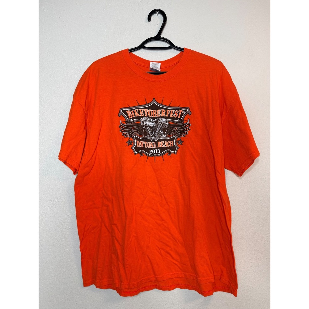 Gildan Biketoberfest 2013 Daytona Beach Florida Orange Graphic T-Shirt Mens XL